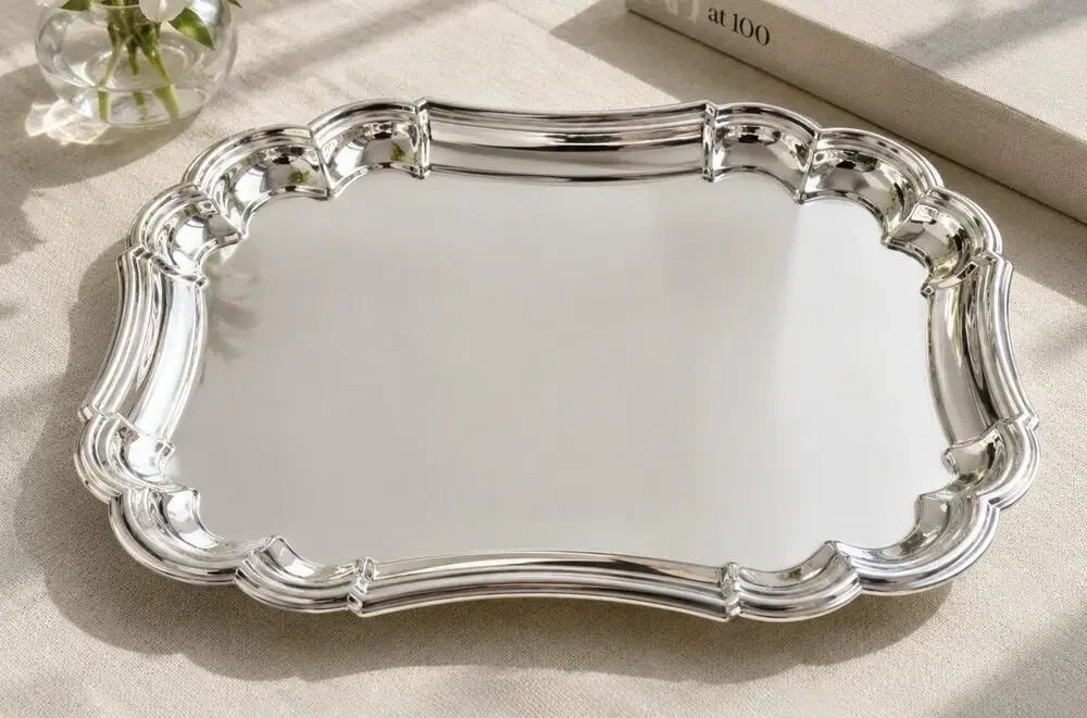Gorham Heritage Silverplate Serving Tray YH14 Scalloped Gallery 15.5” x 11.5”